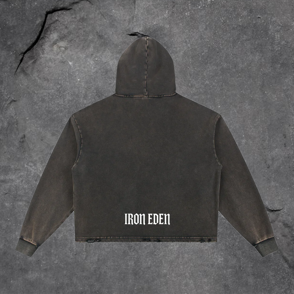 Vintage Washed Frayed-Hem Hoodie
